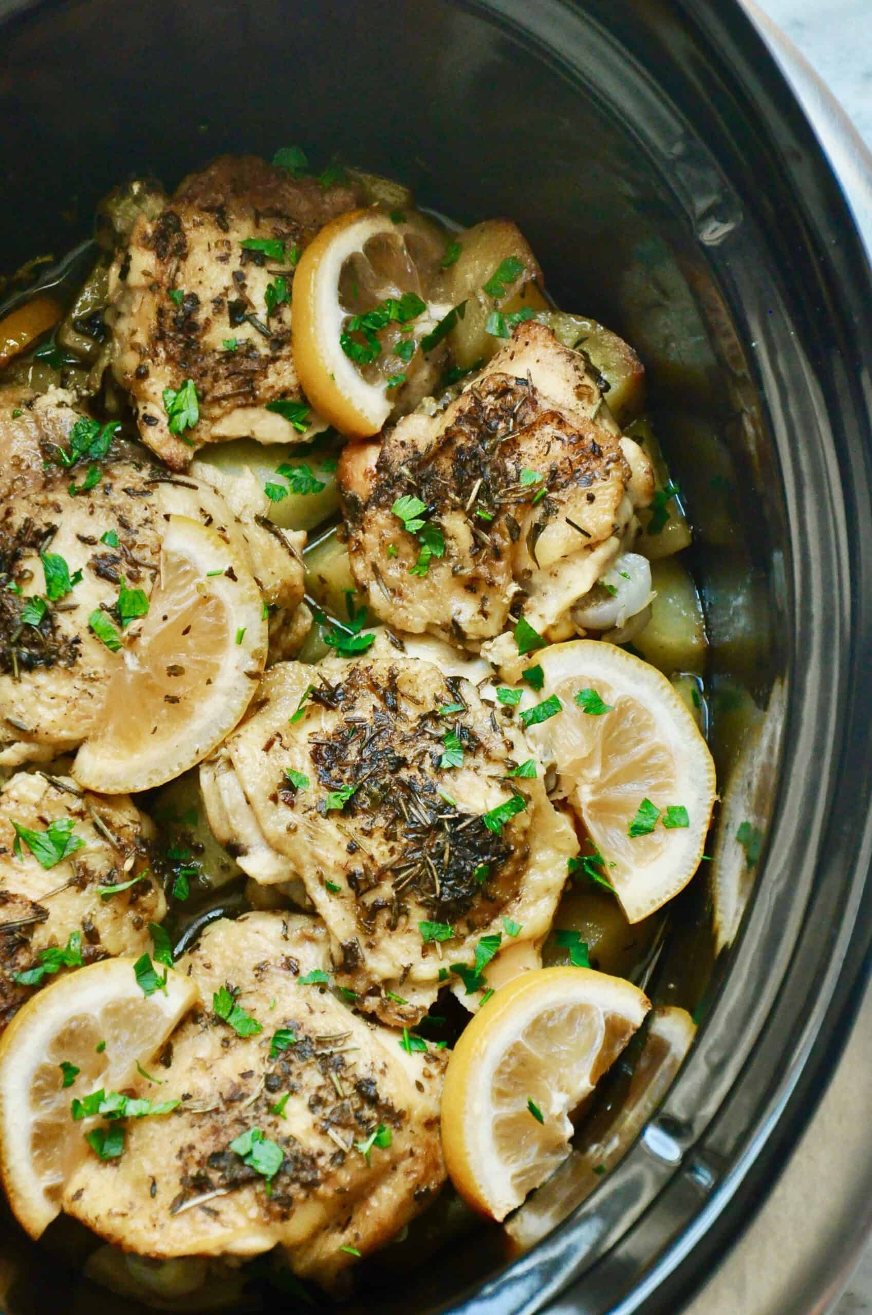 Slow Cooker Lemon Chicken and Potatoes - The Lovely Dish