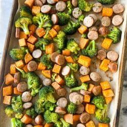 sausage, sweet potato, broccoli